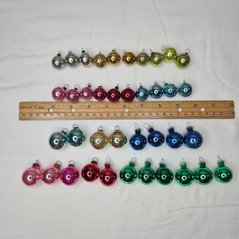 Vtg Miniature Christmas Ornaments‎ Lot 39pc Glass & Plastic Multi Color 0.5-1"